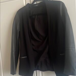 Black Blazer with Faux Leather Sleeves